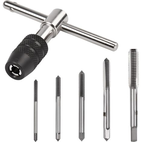 Jeu De Tarauds Et Filières Métriques 5 Pièces, Petits Outils À Visser Métriques, Tarauds M3 M4 M5 M6 M8 Hss, Avec Clé À Tarauder Réglable Et Boîte De Rangement