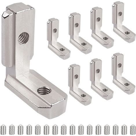 Lot De 8 Raccords D'Angle D'Angle Intérieur 3030 M6 En T - En Aluminium - Rainure 8 T - 90 ° - En Forme De L - En Alliage De Zinc - Avec Vis - Équerre D'Angle Extérieur - Pour Profilé En
