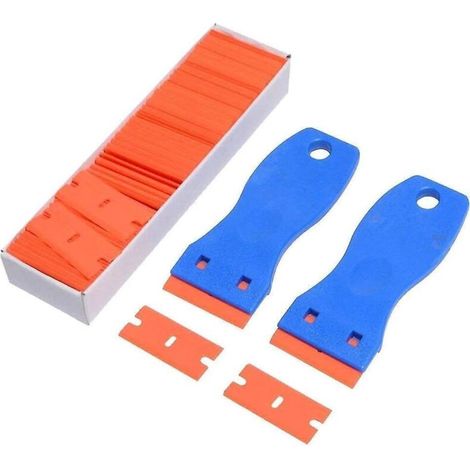 Plastic Razor Blade Scraper, Sticker Remover, Paint Scrapers With 100 Pcs, 1.5 Inch Refillable Double-edge Razor Blades, 2 Pcs.