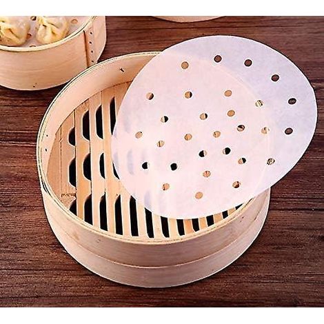 Air Fryer Liners, 10-inch Bamboo Steamer Liners, Premium Perforated Steaming Papers, Non-stick Steamer Mat