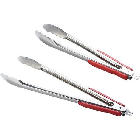 Stainless Steel Metal Tongs, Inches, Heat Resistant Up To Degrees, Kitchen Utensils, Comfortable Silicone Handle, Easy Pull Closure, Strong Kitchen Tongs For
