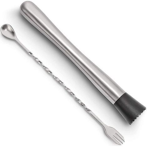 8.07-inch Stainless Steel Cocktail Muddler And Mixing Spoon, 2-piece Home Bar Tool Set For Cocktails, Frozen Fruit Drinks