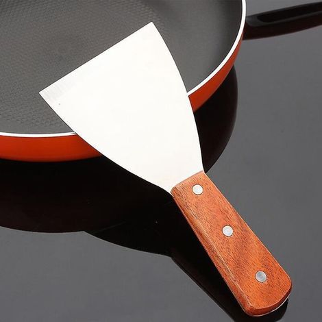Angled Edge Scraper For Grill With Stainless Steel Blade, Wooden Handle For Food Service, Cleaning Supplies, Bbq Kitchen Restaurants