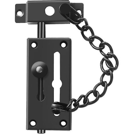 Sus304 Stainless Steel Sliding Bolt Door Latches, Heavy Duty Security Door Lock With Anti-theft Chain And Spring Lock, Matte Black