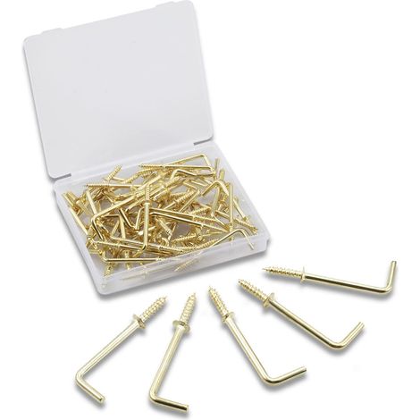 Lot De 50 Crochets À Vis À Angle Droit De 3,8 Cm, Crochets Carrés À Visser En Forme De L, Accessoires De Fixation Avec Boîte De Rangement Pour La Maison, Le Bureau Et Le Lieu De Travail