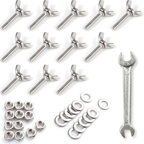 Lot De 12 Vis À Ailettes En Forme De Y M6 X 30 Mm Vis À Tête Papillon En Acier Inoxydable 304 Boulons À Ailettes Avec Écrou Hexagonal, Rondelle Plate Et Clé Pour Serrer À Mains Nues