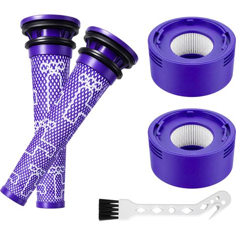 Kit De Remplacement De Filtres 4 Pièces : 2 Préfiltres + 2 Postfiltres Hepa + 1 Brosse Pour Aspirateur Dyson V7/v8. Compatible Avec Les Modèles Dyson V8 Absolute/animal Et V7 Absolute/motorhead.