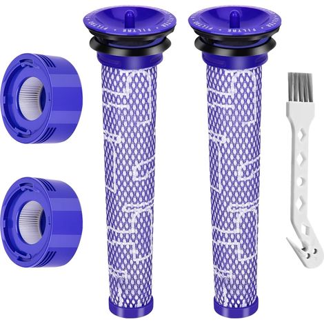 Ensemble De 4 Filtres De Rechange Pour Aspirateurs Sans Fil Dyson V7 V8 Animal Absolute Motorhead - Comprend 2 Post-filtres Hepa, 2 Pré-filtres Et 1 Brosse - Réf. Dy-965661-01 Et Dy-967478-01