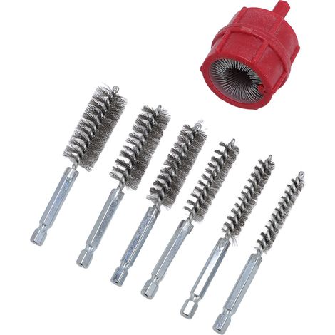 Battery Terminal Brush With 6pcs 1/4in Hex Shank Cleaning Brush Set For Copper Pipes And Fittings Red