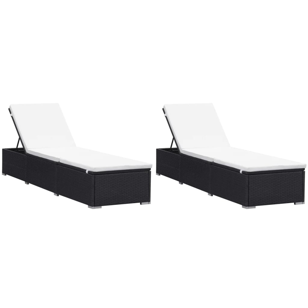 Vidaxl Sun Loungers With Cushions 2 Pcs Poly Rattan Black