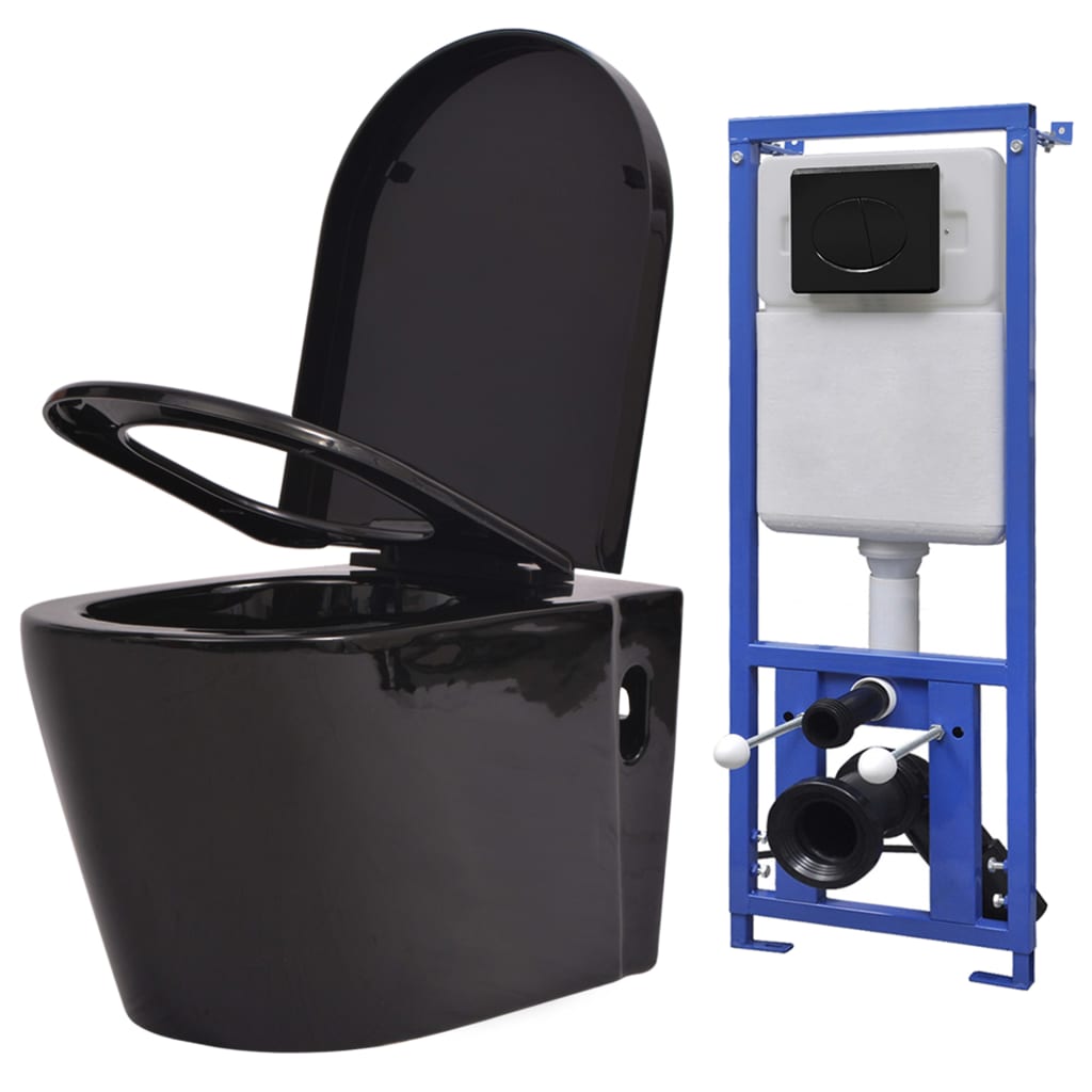 Vidaxl Wall Hung Toilet With Concealed Cistern Ceramic Black