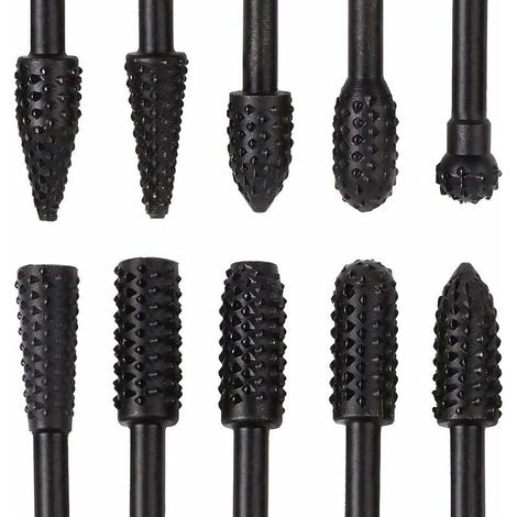 Xepho 10-teiliges Set Schwarzer Metallfräser 6,3 Mm (1/4 Zoll), Rostfrei, Aus Wolframkarbidstahl, Raspelbohrer, Rotationsfräser, Holzbearbeitungswerkzeuge Zum Schnitzen, Modellbau, Polieren Und Für He