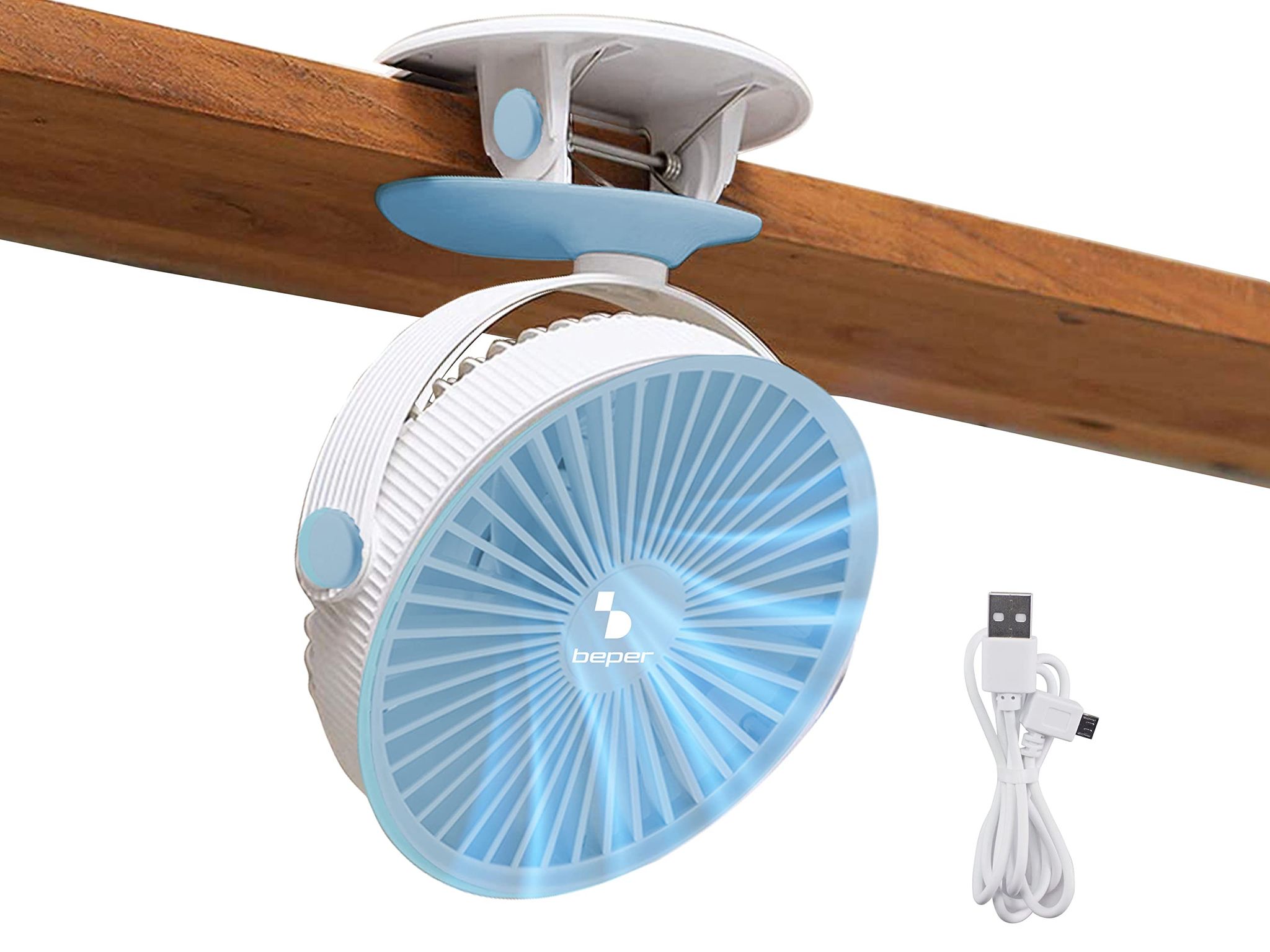 Beper P206ven420 Mini-clip-ventilator, Tragbar, Usb- Und Wiederaufladbar, 3 Geschwindigkeitsstufen, Neigbar, Led-licht, Platzsparend, Leise, Mini-clip-ventilator