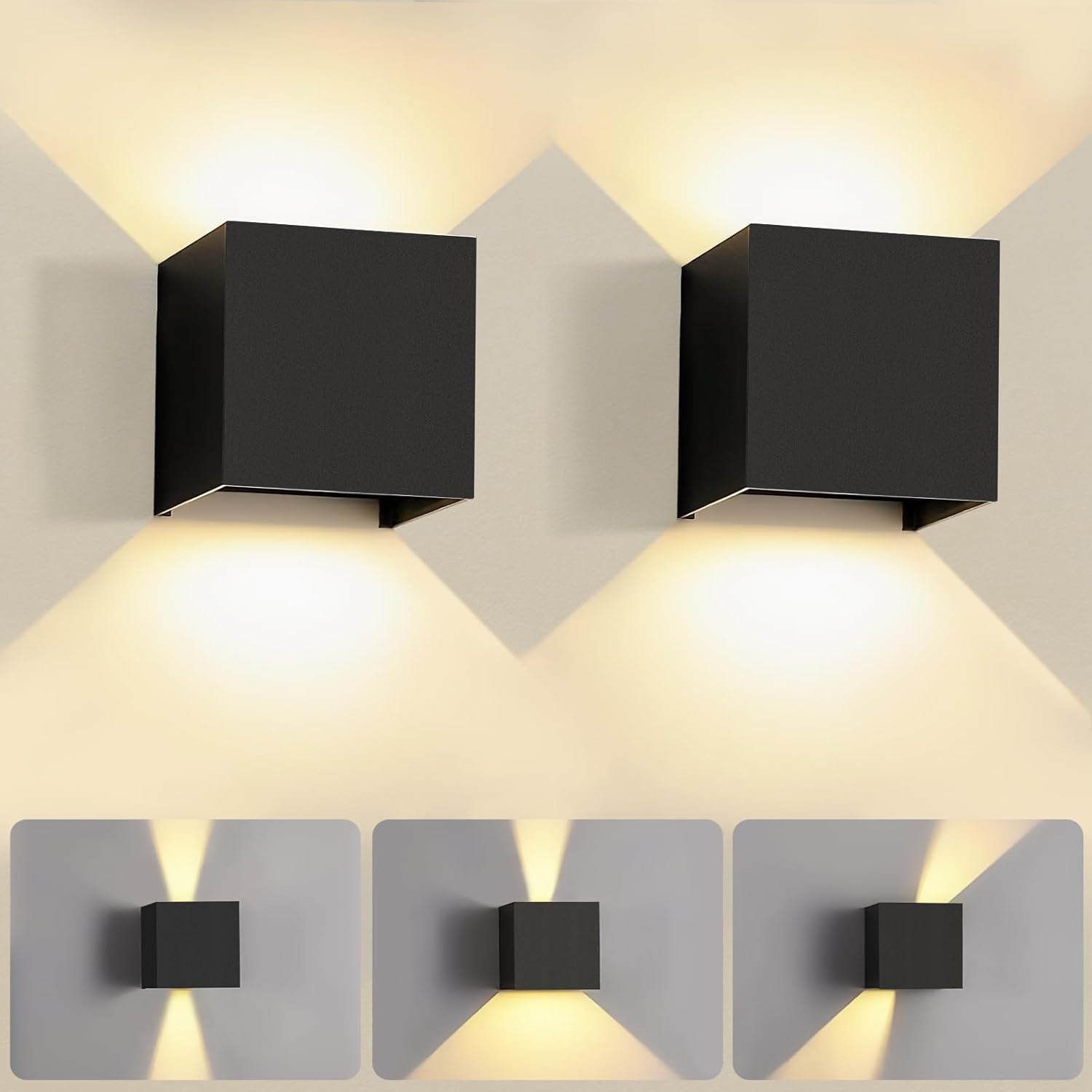 Applique Murale Led 12w Orientable – Blanc Chaud 3000k – Ip65 Étanche – Intérieur/extérieur – Pour Salon, Chambre, Terrasse(2pcs)