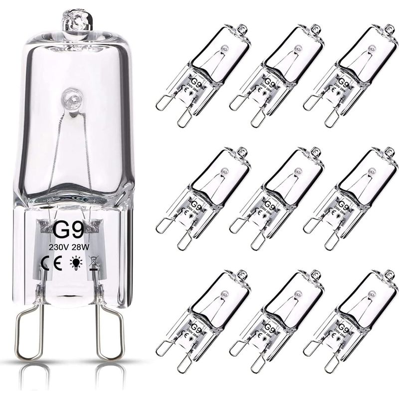 Halogenlampen (10er-pack), G9-halogenlampe, 28 W, 230 V, 370 Lm, 2800 K Warmweiß, Dimmbar, Klare Kapsellampe Für Kronleuchter, Schrankleuchten, Gartenleuchten Und Wandleuchten