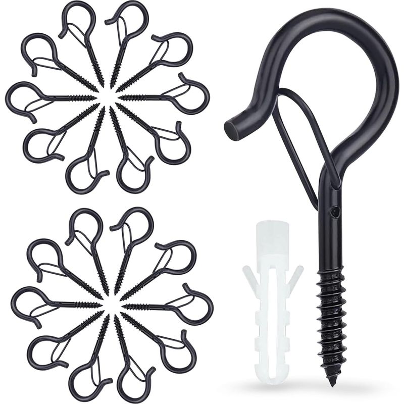 12-teiliges Set Schraubhaken, Schraubhaken Mit Verriegelung, Deckenhaken Für Pflanzenampeln, Vogelhäuser, Windspiele Und Lichterketten, Schwarze Wandhaken Für Den Innen- Und Außenbereich