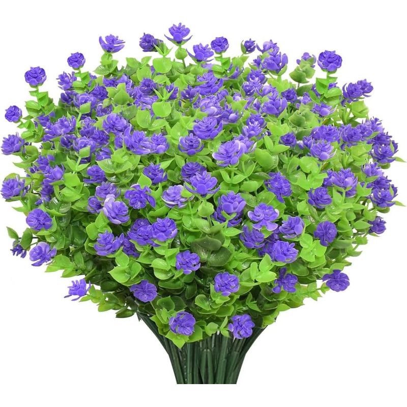 Set Mit 10 Künstlichen Blumensträußen, Künstlichen Pflanzen, Uv-beständigem Grün, Eukalyptussträuchern, Hängeampeln Für Drinnen Und Draußen, Lila