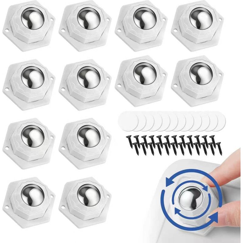 Set Mit 12 Selbstklebenden Rollen, 360° Drehbare Universalrollen, Mini-selbstklebende Kunststoff-kugellagerrollen Für Möbel Und Aufbewahrungsboxen