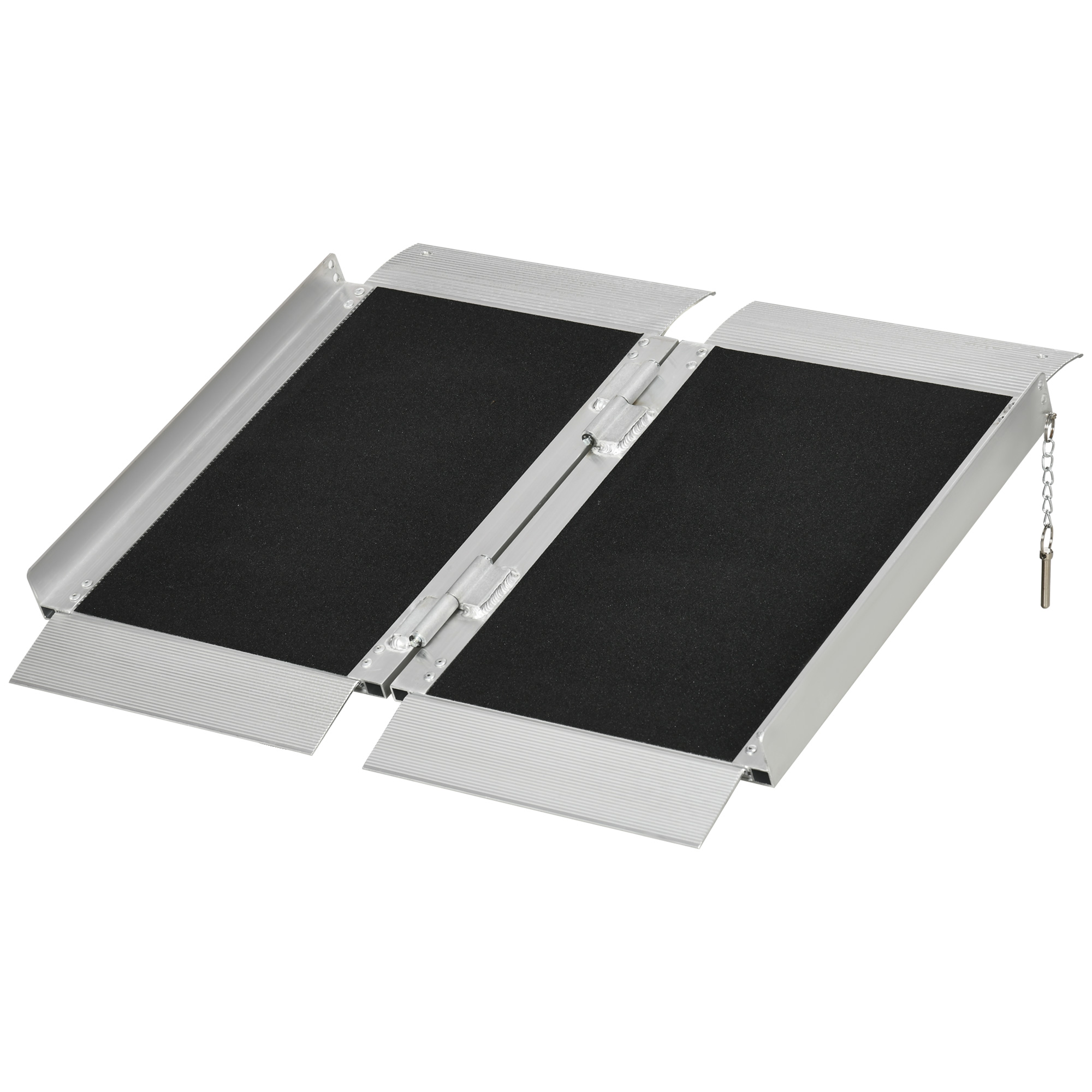 Klappbare, Rutschfeste Rollstuhlrampe Aus Aluminium Mit Griffen, Max. 272 Kg, Schwarz