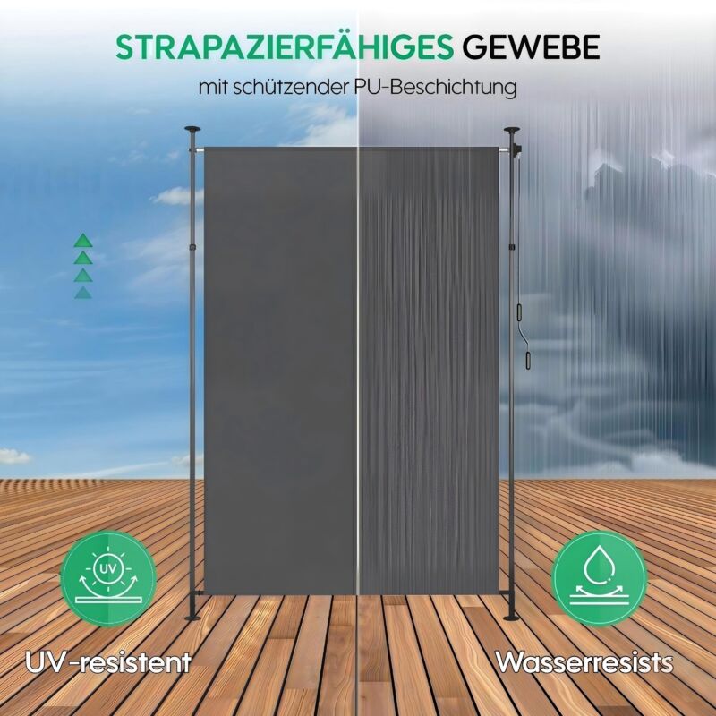 Vertikale Außensonnenschutzmarkise Mit Klemmbefestigung, Ausziehbar, Bohrfreie Montage, Sicht- Und Windschutz Für Balkone Und Terrassen, Witterungsbeständig, Hals