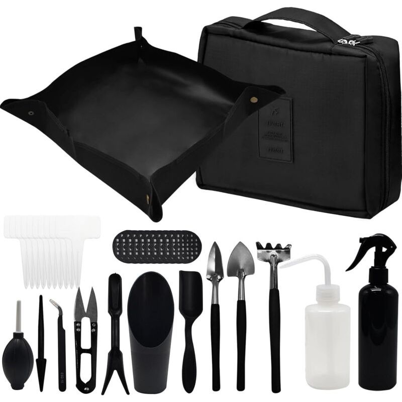 Kit D'Outils De Jardin, 17 Pièces Mini Outils De Jardinage Avec Pliable Tapis De Rempotage Outils Succulentes Kit D'Outils Pour Bonsai Avec Sac De Rangement À Main Pour Intérieur Extérieur