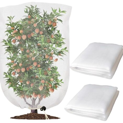 Lot De 2 Filets De Protection Pour Arbres Fruitiers, Plantes De Jardin, Fruits Et Myrtilles, Avec Cordon De Serrage Et Fermeture Éclair, 100 X 14 Cm