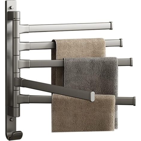 Porte-serviettes Pivotant Avec Crochet, Fixation Murale Rotative À 180°, Porte-serviettes En Aluminium, Gris (5 Bras)-aquaforge