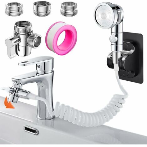 Douchette Avec Flexible Rétractable 3m Pour Robinets De Salle De Bain/cuisine Avec Adaptateur De Robinet Aérateur M22 M24 G1/2 (robinet Non Inclus)