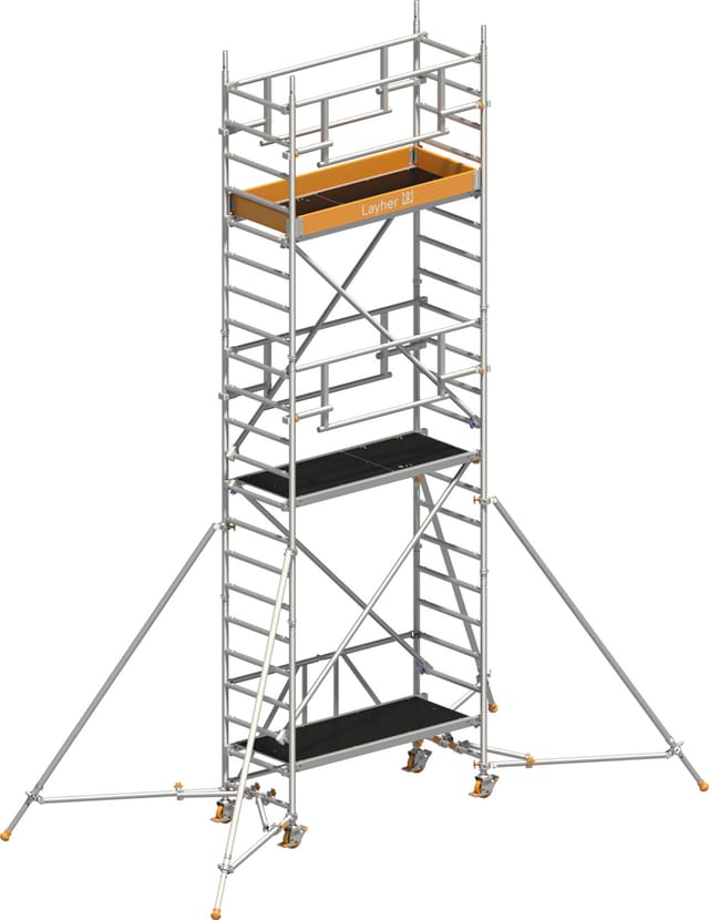 Layher Rollgerüst Zifa P2 Safety Plus Mit Doppelgeländer Und Ausziehbaren Gerüststützen 6,61m Ah