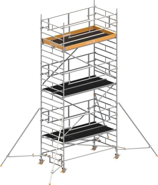 Layher Rollgerüst Uni Breit P2 Safety Plus Mit Doppelgeländer Und Ausziehbaren Gerüststützen 7,20m Ah