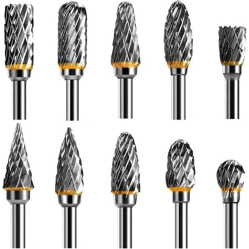 Set Aus 10 Wolframkarbid-rotationsfräsern, Doppelnut, 1/8"-schaft, Für Rotationswerkzeuge Zum Basteln, Holzschnitzen, Metallpolieren, Gravieren Und Bohren