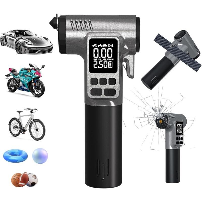 Tragbarer Luftkompressor Für Reifen, Ersatzluftpumpe Für Autos, Luftpumpe Für Fahrräder Mit Digitalem Manometer Und Automatischer Abschaltung, Kabelloser Kugelförmiger Reifenfüller Für Motorräder