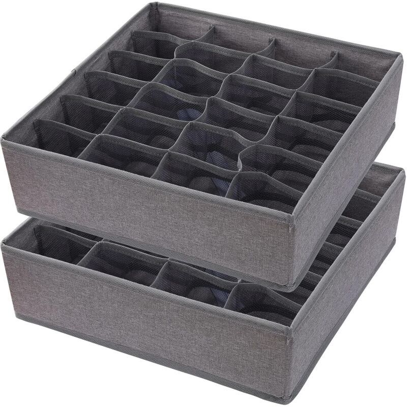 Set Mit 2 Schubladenorganisatoren Für Unterwäsche, 48 Fächer, Faltbar, Für Kleidung, Socken, Unterwäsche, Krawatten (24 + 24 Fächer, Grau)