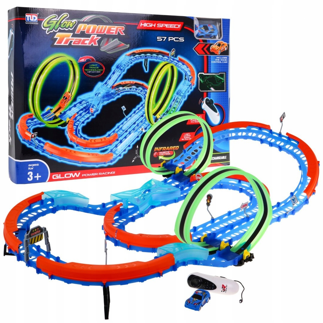 57-teilige Fluoreszierende Rennstrecke Mit Led-auto Und 2 Loopings