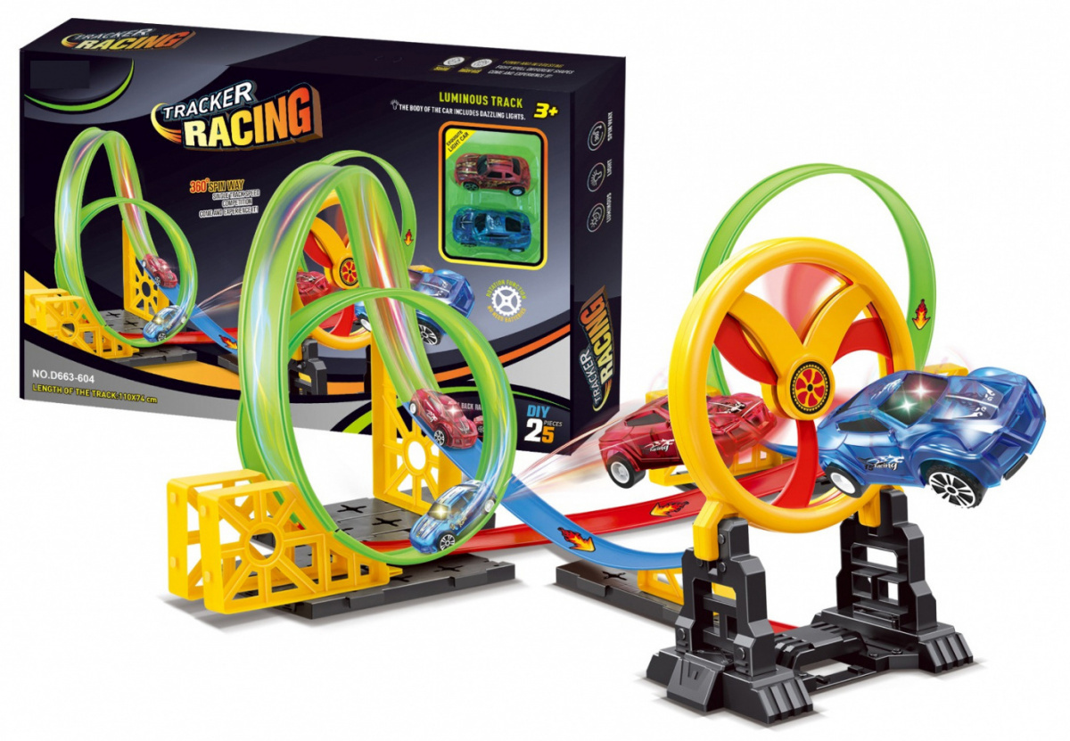 Rennstrecke Für Kinder Ab 3 Jahren: Beweglicher Ring + 2 Led-autos + 3 360°-loopings