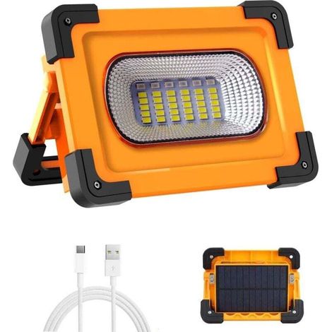 Ulisem Wiederaufladbarer Led-fluter, 50-w-led-arbeitsleuchte Mit 4 Modi, 1500 Lumen Tragbare Arbeitsleuchte Mit Wiederaufladbarem Akku Und Solarpanel, Notbeleuchtung Für Camping Und