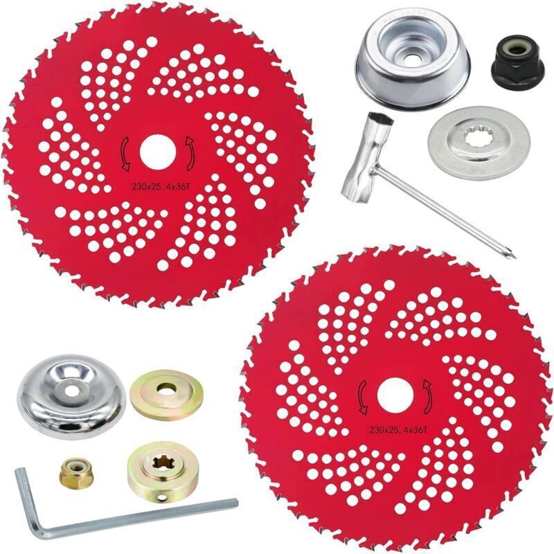 Sepsha - Set Mit 2 22,9 Cm X 36-zahn-freischneiderklingen Aus Wolframkarbid Mit Universaladapter-kit, Klingen Für Freischneider, Trimmer, Rasentrimmer