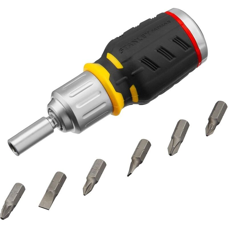 Stanley Fmht0-62688 Schraubendreher Mit 6 Austauschbaren Bits, Fatmax-serie – 40-zahn-ratschenmechanismus – 9° Rückstellwinkel – 3 Ratschenpositionen – Zweikomponenten-griff, Schwarz