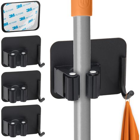 Set Mit 4 Selbstklebenden Werkzeughaltern Mit Besenhaken, Zur Wandmontage, Geeignet Für Küchen Und Waschküchen, Schwarz.