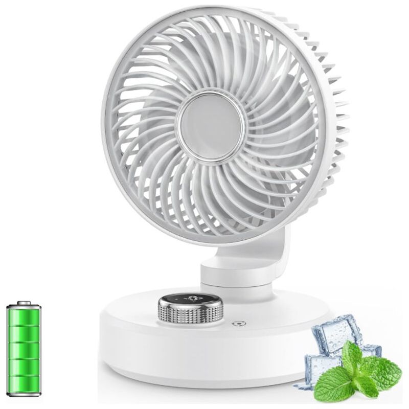 Tischventilator, Kleiner, Leiser Ventilator Mit Vibrationskopf, Wiederaufladbar, Tragbar, 6 Geschwindigkeitsstufen, Lcd-bildschirm, Mini-usb-tischventilator, Geeignet Für Büro, Zuhause Und Camping (we