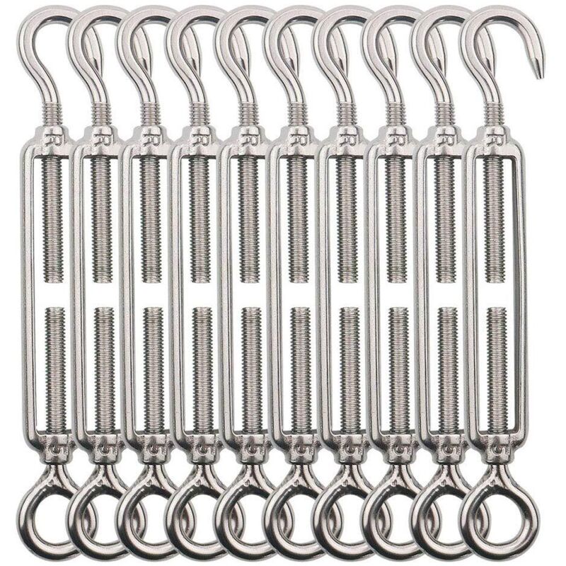 Tendeur Cable Crochet M5 (crochet Et Oeil), Tendeur Fil Acier/tendeur Cable Inox En Acier Inoxydable 304 Pour Fil A Linge, Cable Acier, Corde Acier -10 Pièces