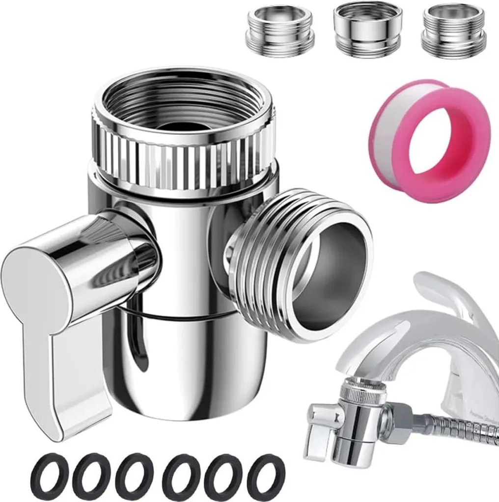 Valve Inverseur De Douche 3 Voies Avec Adaptateur De Robinet M22-m24, M22-g1/2, 3 Voies Soupape Vanne Dérivation Douche Pour Salle De Bain, Cuisine(robinet Pas Inclu), Chromé