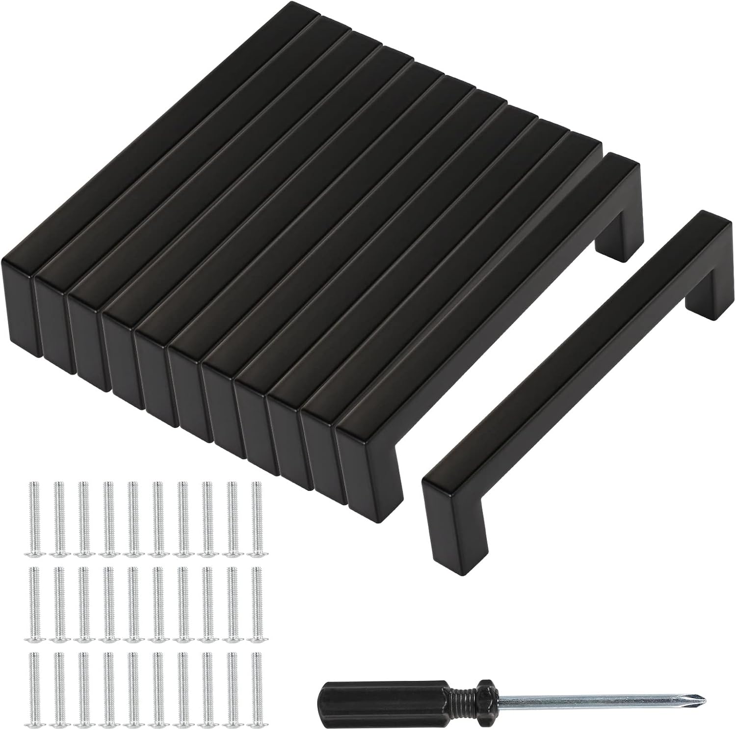 Lot De 12 Poignées De Meuble Noires Avec Espacement Des Trous De 128 Mm, Poignées D'Armoire Avec Vis Et Outils D'Installation, Meubles, Cuisine Et Décoration D'Intérieur