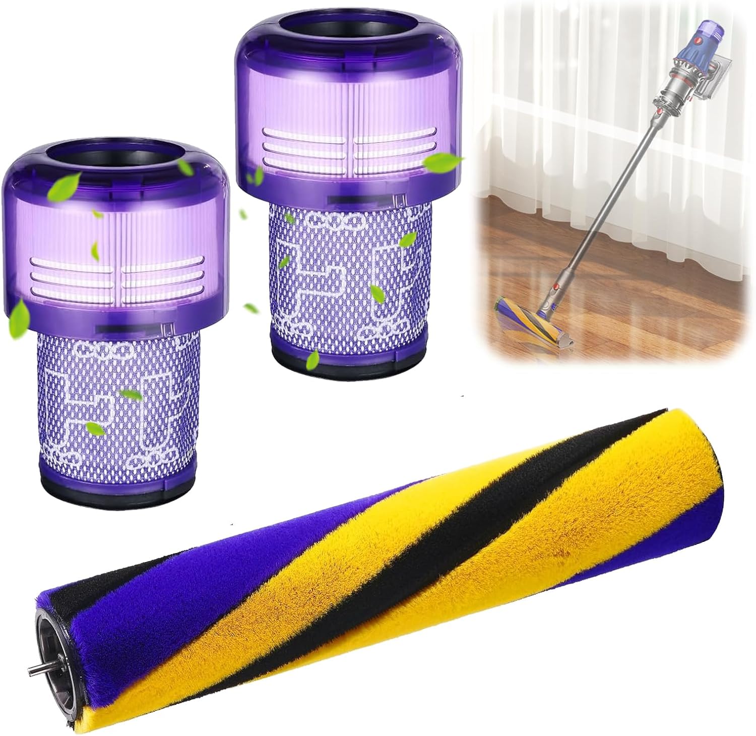 Filtre Et Brosse De Rechange Pour Aspirateur Dyson V12 Detect Slim Series - Accessoires Comprenant 1 Brosse Et 2 Filtres