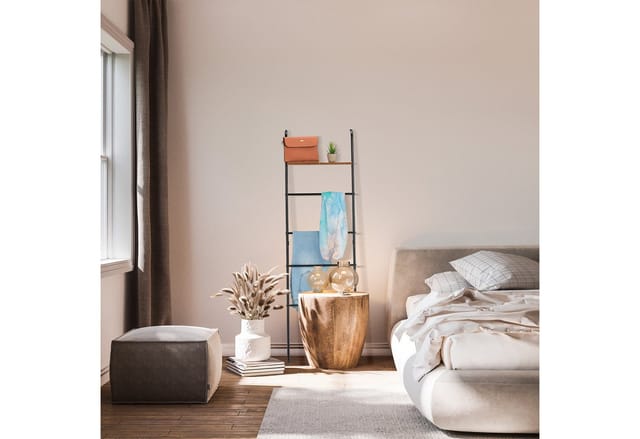 Handtuchleiter, 4 Sprossen, Ablage, Hxbxt: 150 X 45,5 X 20 Cm, Metall, Industrial Wäscheleiter, Schwarz/braun - Relaxdays