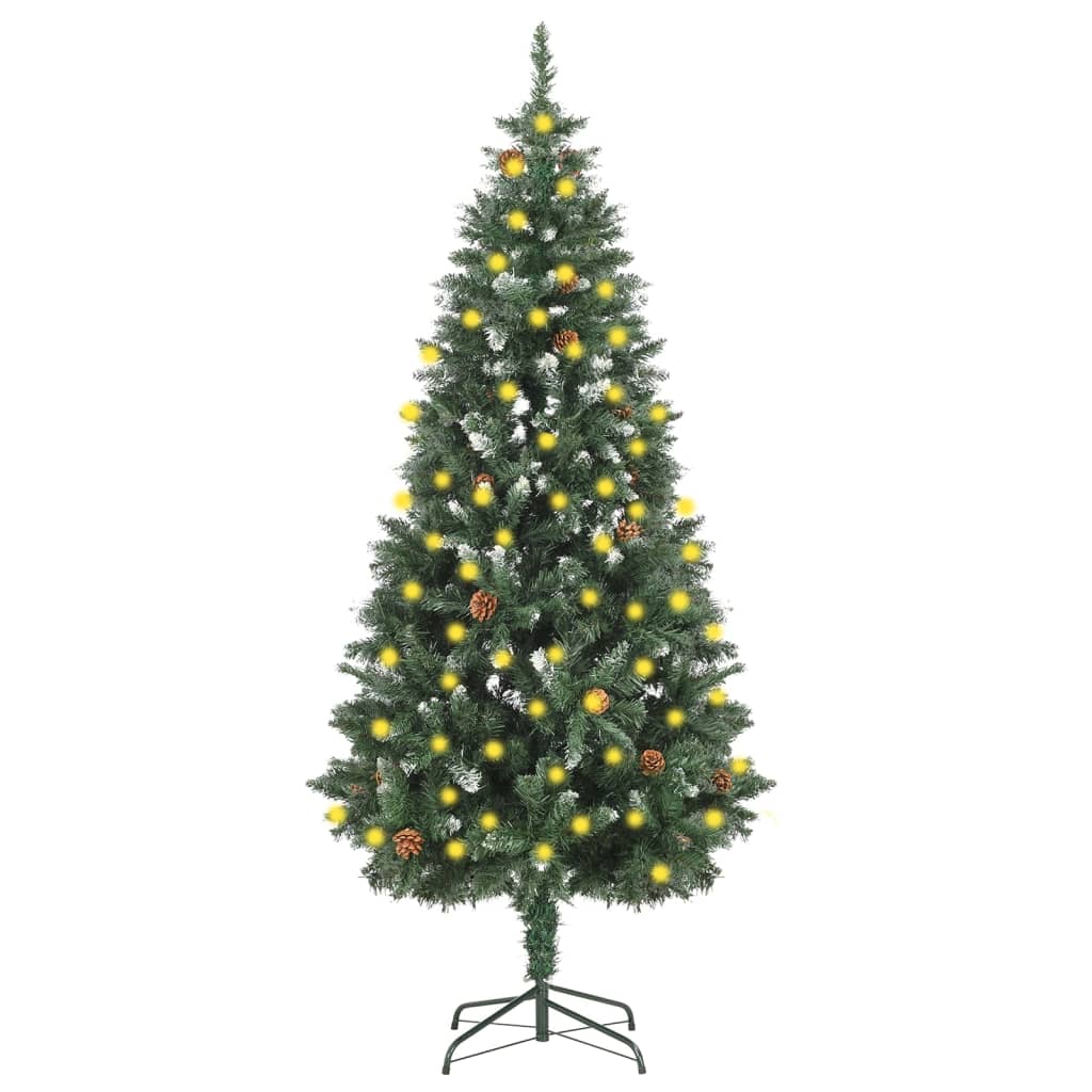 Weihnachtsbaum Gefrostet Mit Beleuchtung & Zapfen 180 Cm
