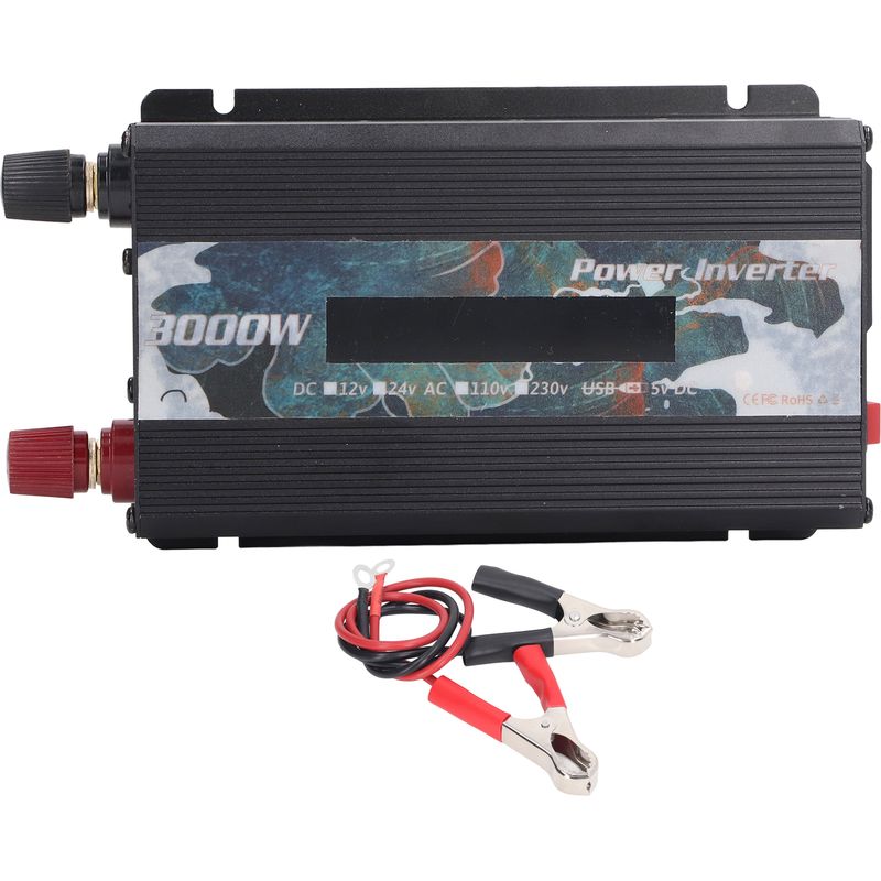 3000-w-kfz-wechselrichter, Modifizierter Sinus-wechselrichter, 24 V Dc Auf 220 V Ac, Mit 2,0-a-usb-anschluss, Lcd-display, Lüfter, Schwarz