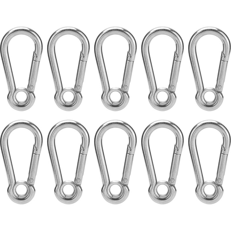 10 Federbelastete Sicherheitskarabiner Aus Edelstahl, Karabinerhaken, Verriegelungskarabiner Für Seile, Aufhängungszubehör M7 (7 Mm)