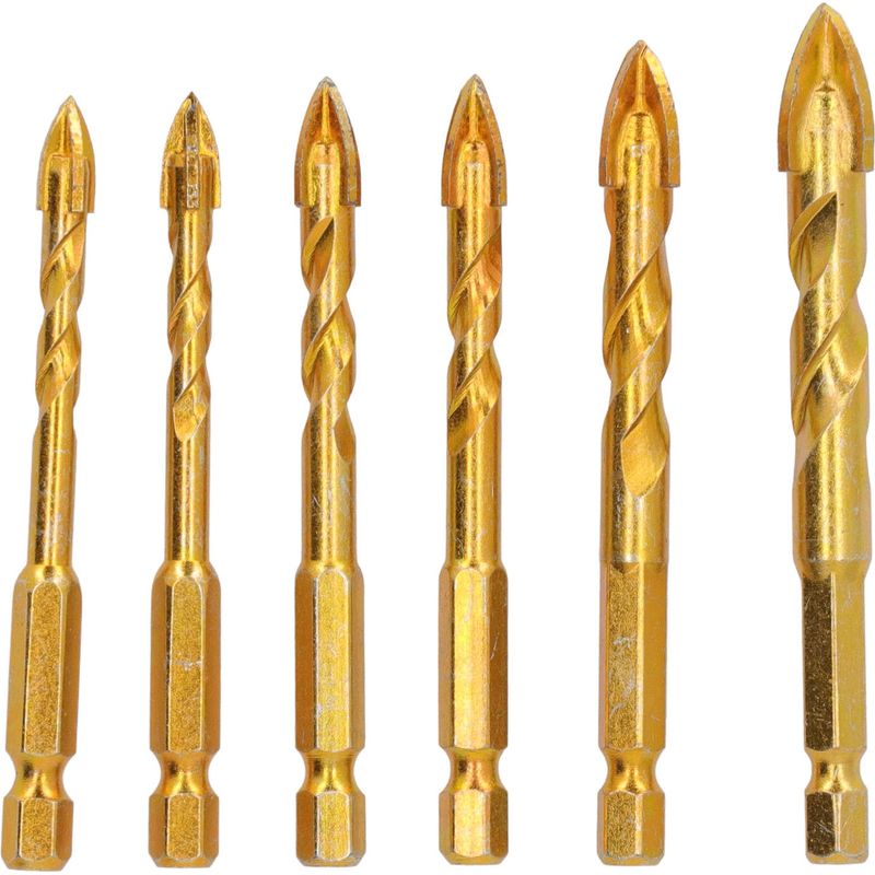 6-teiliges Hartmetallbohrer-set, Kreuz-, Speerspitzen- Und Sechskantschaft, Zum Bohren Von Keramik, Marmor Und Glas