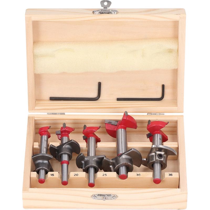 Set Mit 5 Verstellbaren Forstnerbohrern Aus Titanbeschichtetem Wolframstahl, Bohrkapazität Von 15 Mm Bis 35 Mm